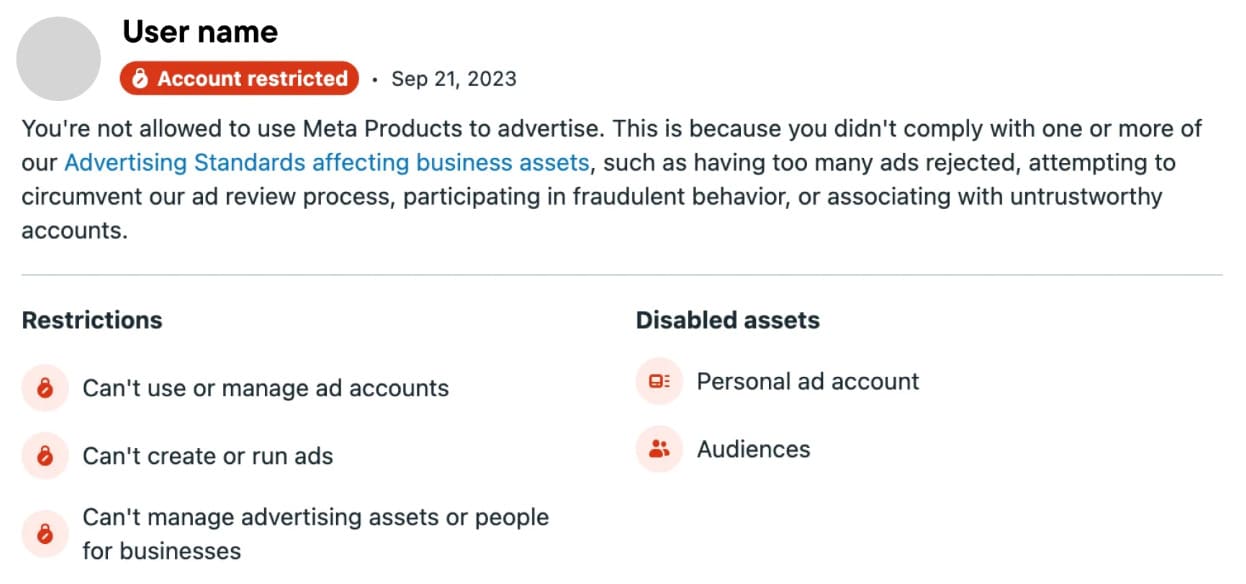 Facebook ad account is restricted