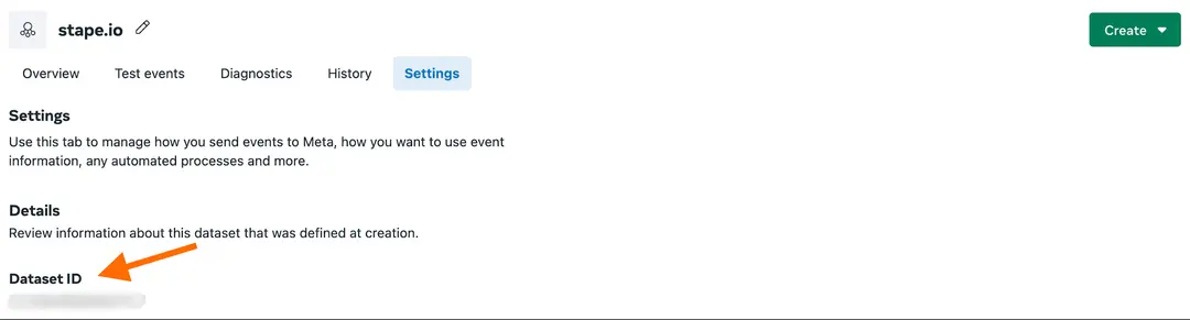 Go to the "Settings" tab and find Dataset ID