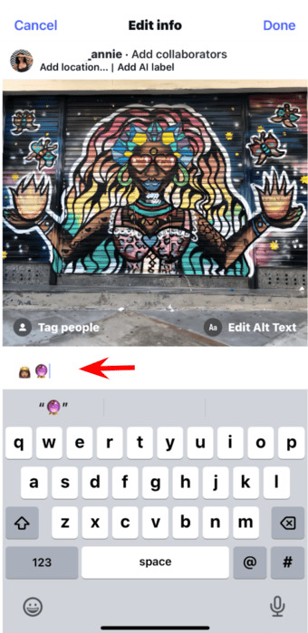 add instagram caption